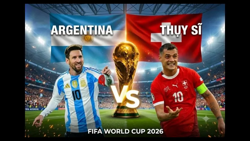Cầu thủ Argentina và Thụy Sĩ tranh chấp trên sân